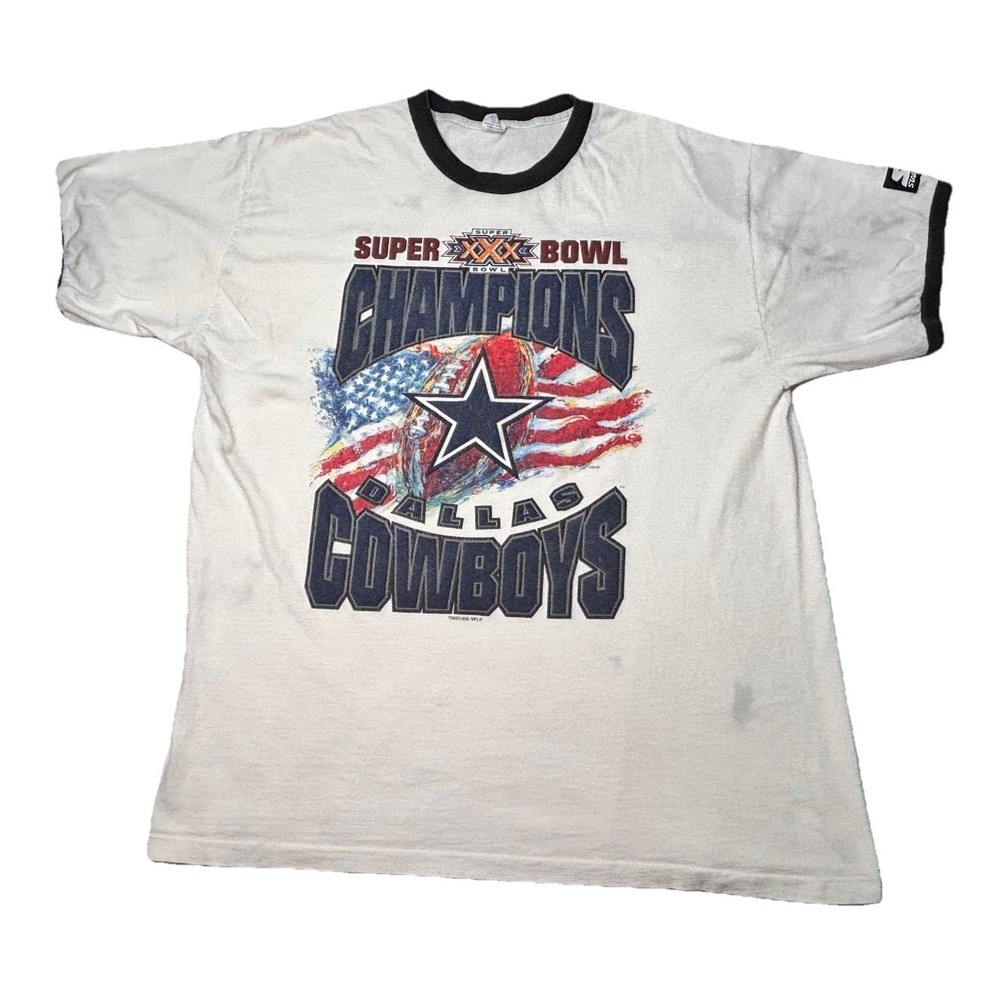 Vintage 1996 Starter Dallas Cowboys Super Bowl Champion XXX Ringer T Shirt Large
